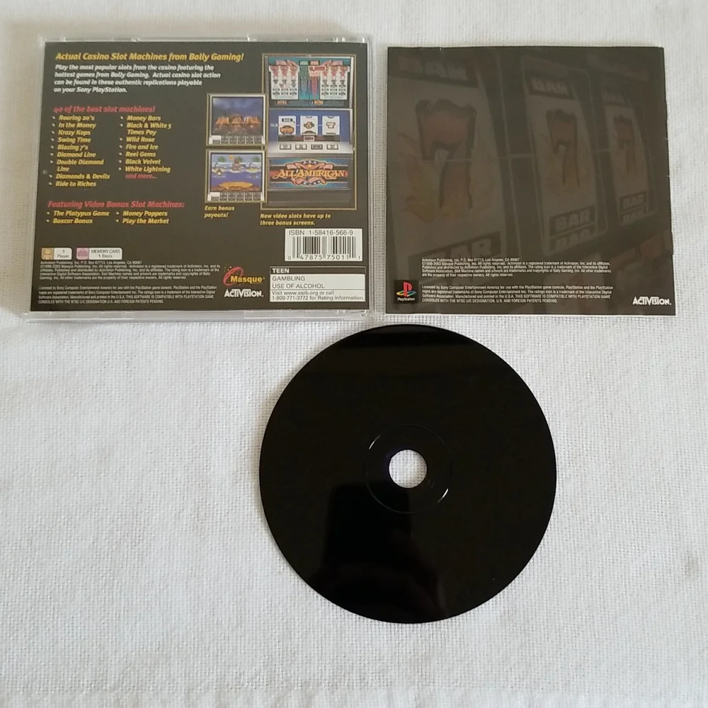 Slots Casino Black PS1 Sony PlayStation Manual Game Case Tested